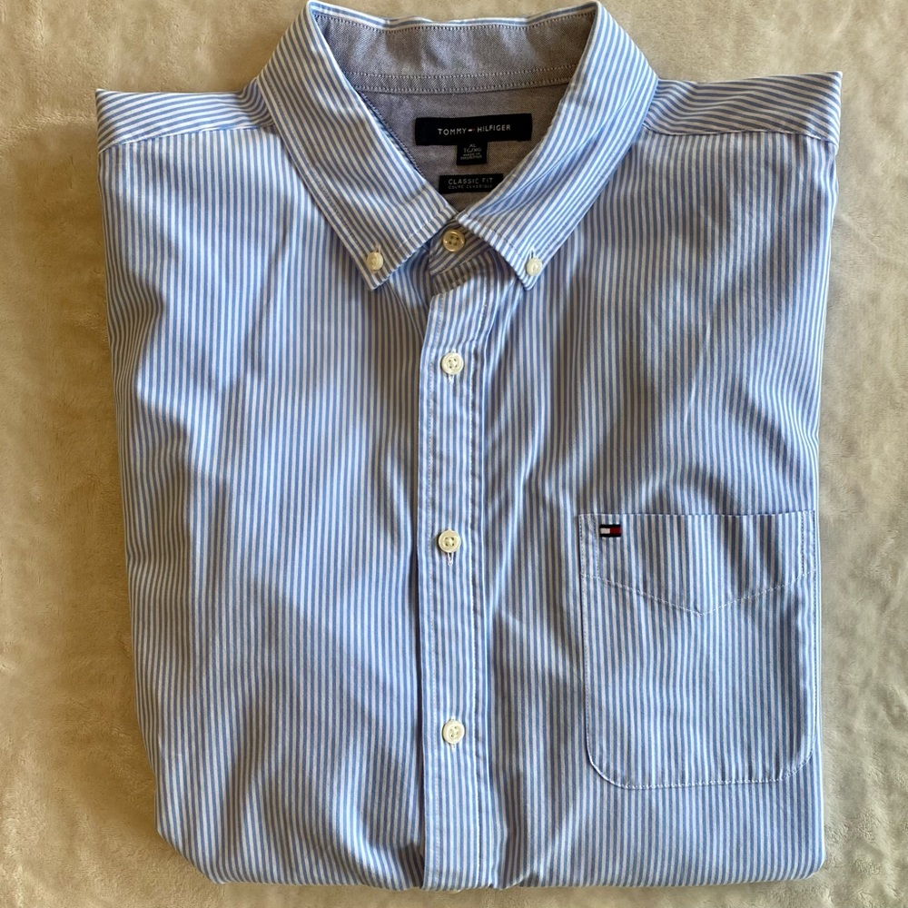 Tommy Hilfiger Blue and White Stripped Shirt - Classic Fit